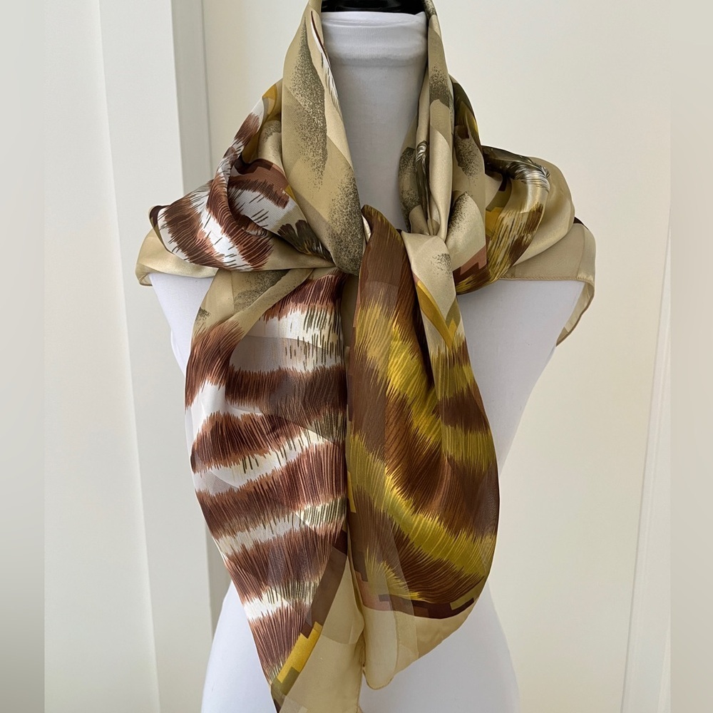 BIJOUX TERNER Oversized Scarf Feathers Fur Print Sheer Satin Chiffon Stripes